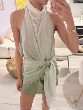 Light Sage Draped Halter Mini Dress - Women